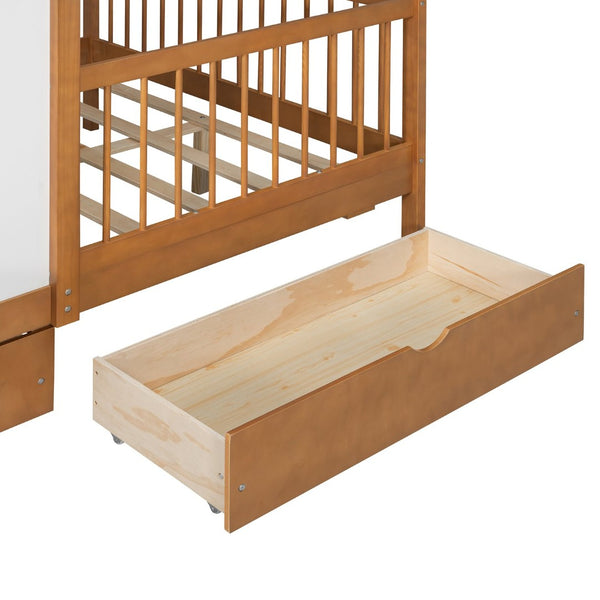 English Elm Full Size Kids House Bed with Led Bookshelf Storage Drawers and Charging Station Walnut LP000378AAL