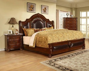 English Elm Formal Cherry Solid Wood Nightstand with Faux Marble Top, 3 Velvet-Lined Drawers, Metal Handles, Fully Assembled B011P353747