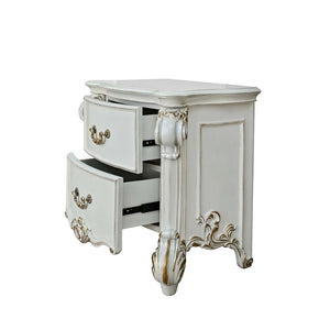 English Elm 2 Drawer Nightstand High Gloss Finish with Gold Accents, Modern Chic Storage for Bedroom Elegance Antique Cream B016P257256