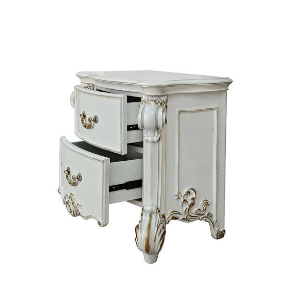 English Elm 2 Drawer Nightstand High Gloss Finish with Gold Accents, Modern Chic Storage for Bedroom Elegance Antique Cream B016P257256