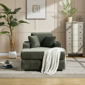 English Elm [New]Corduroy Upholstered Chaise Lounge Sofa with Detachable Cushions, Deep Seat, Cup Holders Green W2120P322754