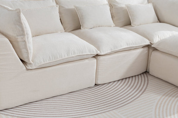 English Elm 102.3" Oversized Modular Sectional Sofa Cotton Linen Deep Seat Lounge with Ottoman Antique White W2530S00014