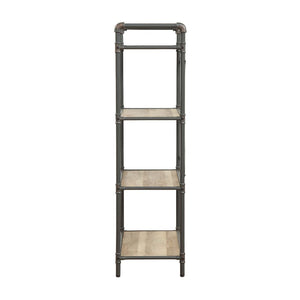 English Elm 4 Tier Bookshelf Industrial Metal Frame with Antique Oak Shelves and Sandy Gray Modern Style, Sturdy Elegance B016P311287