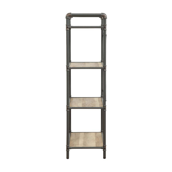 English Elm 4 Tier Bookshelf Industrial Metal Frame with Antique Oak Shelves and Sandy Gray Modern Style, Sturdy Elegance B016P311287