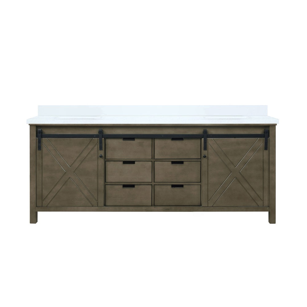 English Elm Rustic Brown Double Vanity 80" W X 22" D With White Quartz Top – Stylish Storage For Master Bathrooms B2731P260073-GIGA