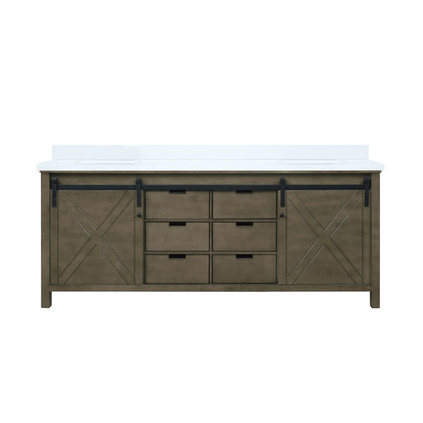 English Elm Rustic Brown Double Vanity 80" W X 22" D With White Quartz Top – Stylish Storage For Master Bathrooms B2731P260073-GIGA