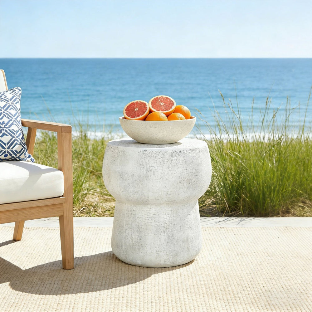 English Elm U_style Outdoor Concrete Accent Table Sculptural Double Barrel Mgo Weathered Patio Stool Grey N711P422075K