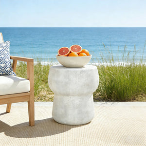 English Elm U_style Outdoor Concrete Accent Table Sculptural Double Barrel Mgo Weathered Patio Stool Grey N711P422075K