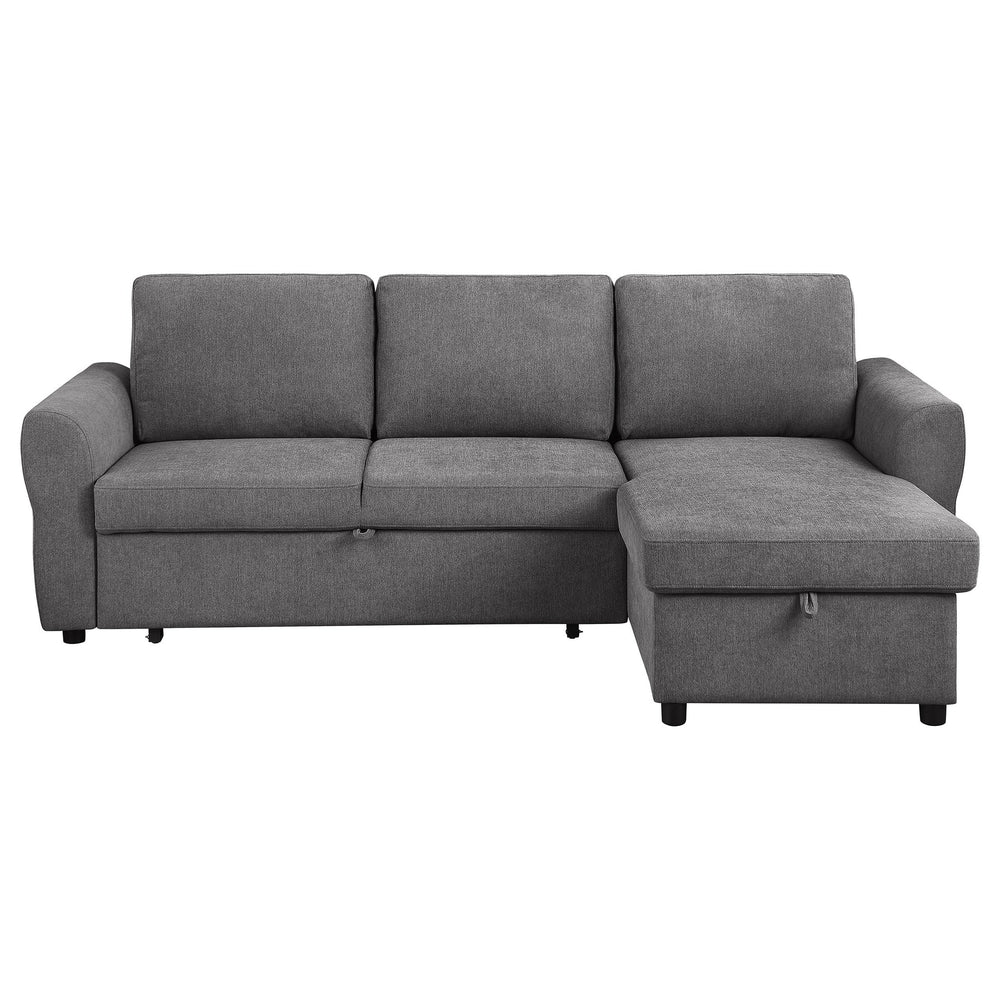 English Elm Kenna Grey Tufted Sleeper Sectional Sofa with Storage Ottoman, Rounded Arms, Smooth Cushions (97) B062S01106