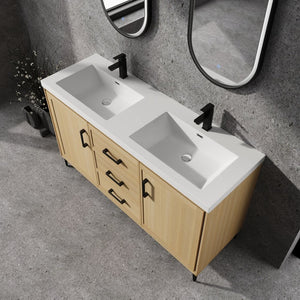 English Elm 60" Freestanding Bathroom Vanity With Double Sink, Soft-Close Doors & Drawers In Original Oak Finish P2 W1972P315237-GIGA