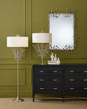 Currey & Company Forget-me-not Gold Floor Lamp - Elegant Two-light Design With Crystal Finial And Floral Accents Silver Crystal ,Metal 8000-0169-currey-company