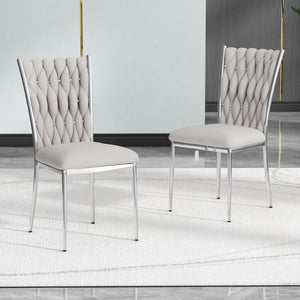 English Elm Modern Velvet Upholstered Dining Chairs Set of 2 with Electroplated Legs for Kitchen Light Gray W210P301594
