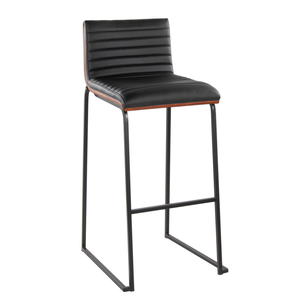 English Elm Mason 30" Contemporary Barstool Set Of 2 In Black Metal & Walnut Wood With Faux Leather Comfort B202P222248