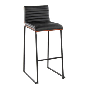 English Elm Mason 30" Contemporary Barstool Set Of 2 In Black Metal & Walnut Wood With Faux Leather Comfort B202P222248