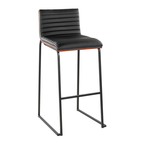 English Elm Mason 30" Contemporary Barstool Set Of 2 In Black Metal & Walnut Wood With Faux Leather Comfort B202P222248
