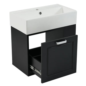 English Elm Christopher Knight Home® - 21.8" Wall-Mounted Bathroom Vanity with Ceramic Sink, Soft-Close Drawer, Adjustable Shelves & Tissue Holder Black N759P292550B