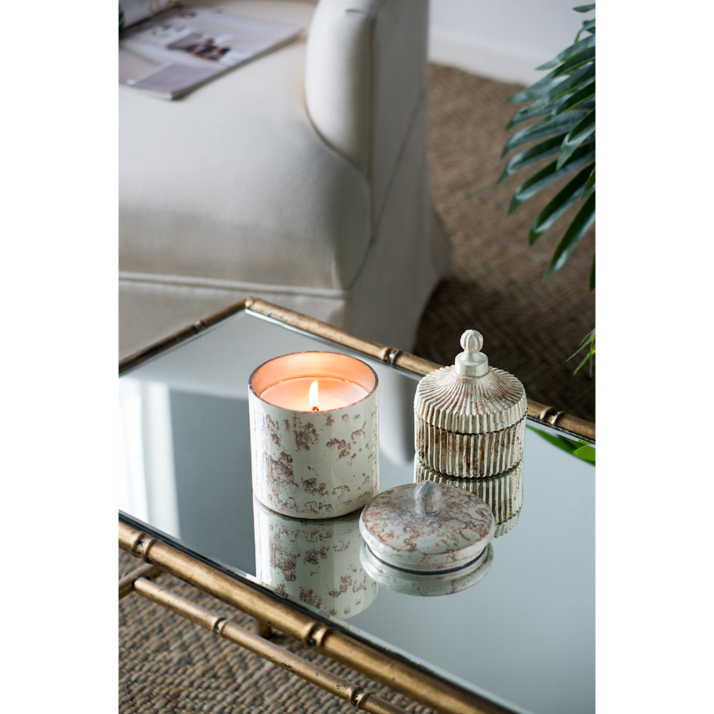 English Elm D3.7x4.5" Enamel Antique Mercury Soy Wax Candle with Fluted Texture & Lid, 2-Pack Decorative Accent W2078P390751