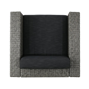 English Elm Christopher Knight Home® - PUERTA Swivel Patio Chair with Removable Cushions, Wicker over Iron Frame, Black & Dark Gray Comfort N757P252761G