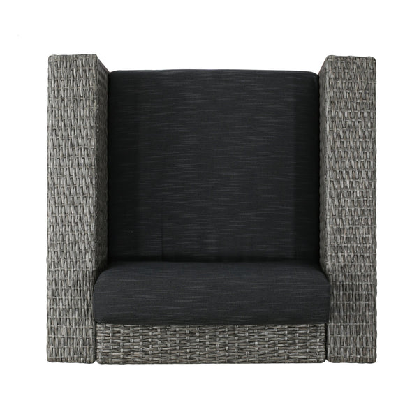 English Elm Christopher Knight Home® - PUERTA Swivel Patio Chair with Removable Cushions, Wicker over Iron Frame, Black & Dark Gray Comfort N757P252761G