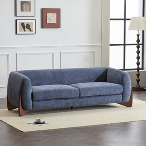 English Elm Christopher Knight Home® - 82Inches Oversized Navy Blue Boucle Sherpa Sofa - Plush Comfort, Modern Style & Walnut Legs N771P205090U_N771P205091U