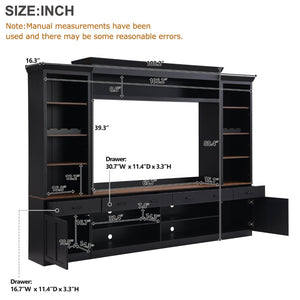English Elm Farmhouse Mid-century Entertainment Center Walnut Black with Wine Rack for Living Room N721S000046B-2