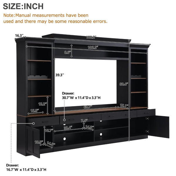 English Elm Farmhouse Mid-century Entertainment Center Walnut Black with Wine Rack for Living Room Black + Dark Walnut N721S000046B-1