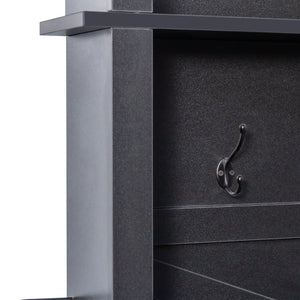 English Elm ON-TREND Farmhouse 4-in-1 Hall Tree with 6 Hooks, Walnut Bench, 16 Compartments, Rustic Entryway Organizer Black N721P264915B