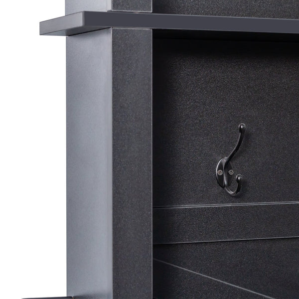 English Elm ON-TREND Farmhouse 4-in-1 Hall Tree with 6 Hooks, Walnut Bench, 16 Compartments, Rustic Entryway Organizer Black N721P264915B