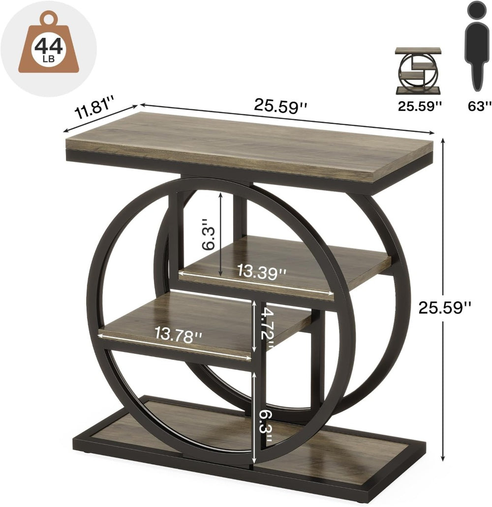 English Elm Bedside 4 Tier Open Shelf Table Matte Black Steel Frame Industrial Rustic Gray Top T3971P457482