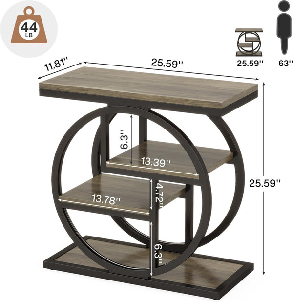 English Elm Bedside 4 Tier Open Shelf Table Matte Black Steel Frame Industrial Rustic Gray Top T3971P457482