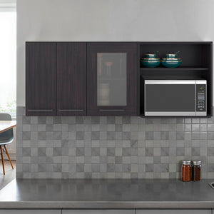 English Elm Hasselt Wall Mounted Kitchen Cabinet with Microwave Shelf Dish Rack and Pantry Storage B070S00414