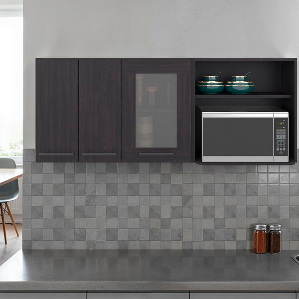 English Elm Hasselt Wall Mounted Kitchen Cabinet with Microwave Shelf Dish Rack and Pantry Storage B070S00414
