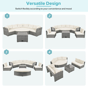 English Elm Patio Rattan Sectional Daybed Set with 5" Cushions, Iron Frame & Aluminum Legs for Outdoor Comfort Beige N719Z000010A