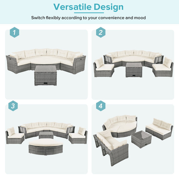 English Elm Patio Rattan Sectional Daybed Set with 5" Cushions, Iron Frame & Aluminum Legs for Outdoor Comfort Beige N719Z000010A