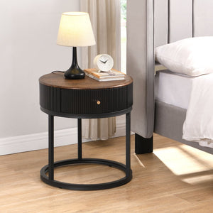 English Elm Round Nightstand Sturdy 19.7" Small Round End Table with Drawer, Metal Frame, 55lb Capacity, Easy Assembly W821P184398