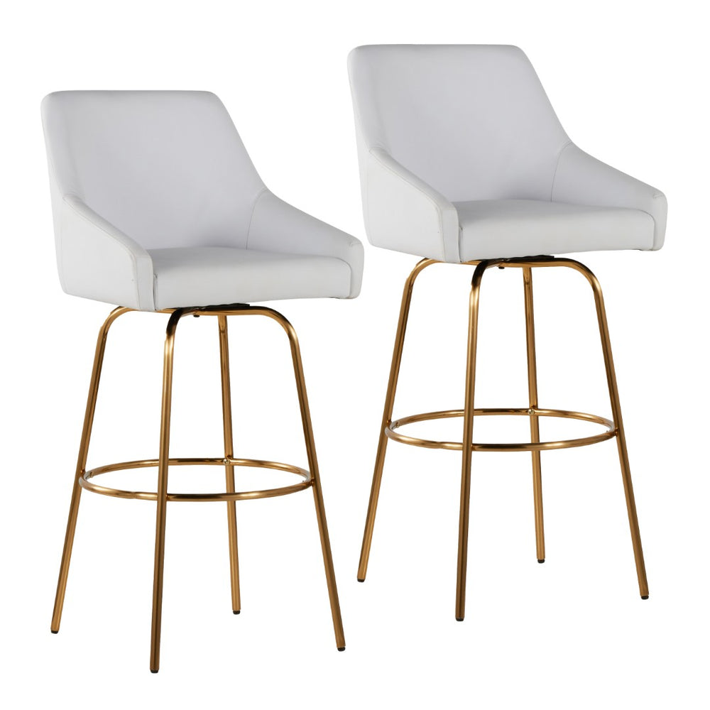 English Elm 30" Swivel Barstools Set of 2 Gold Frame White Faux Leather Kitchen Island Seating B202S01918