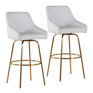 English Elm 30" Swivel Barstools Set of 2 Gold Frame White Faux Leather Kitchen Island Seating B202S01918