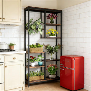 English Elm Display Cabinet Wall Mounted 5 Tier Glass Door Shelving for Collectibles Matte Black T3971P449846