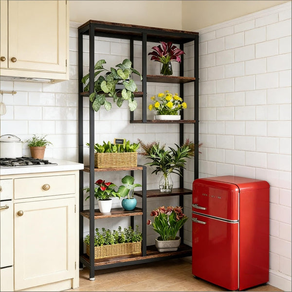 English Elm Display Cabinet Wall Mounted 5 Tier Glass Door Shelving for Collectibles Matte Black T3971P449846