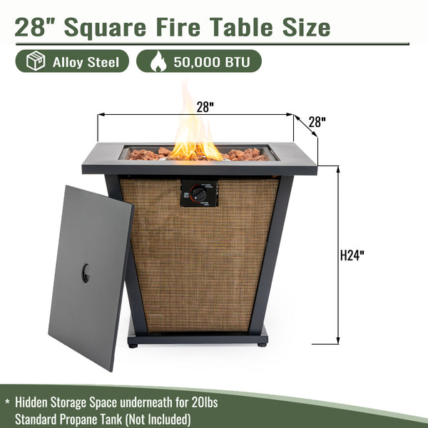 English Elm 28" Propane Gas Fire Pit Table - 50,000 Btu Steel Outdoor Heater For Patios & Courtyards, Brown W853P293849