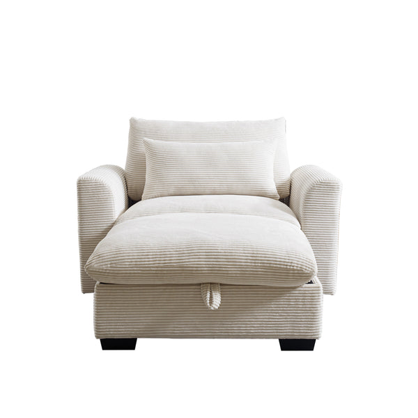 English Elm Beige Modular Corduroy Sofa Couch With Storage Ottoman - Versatile Deep Seating For Modern Spaces W714S00636