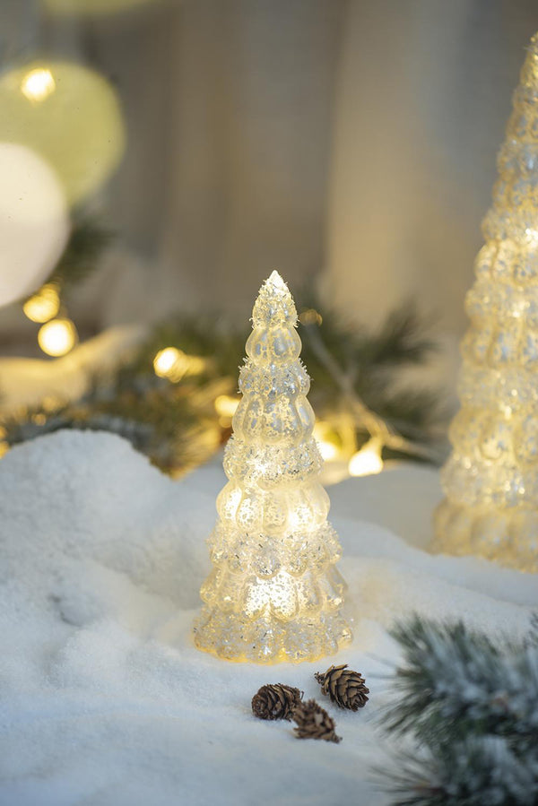 English Elm 3.5x3.5x8.3" Glass Cone Tree with Light, Set of 3 — Frosted Geometric Holiday Decor, Modern Centerpiece Elegance W2078P359434