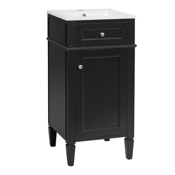 English Elm 16-inch French Style Freestanding Vanity Set with Ceramic Sink and Soft Close Cabinet Black N710P405388B