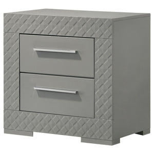 English Elm Pierce Grey High Gloss Nightstand with 2 Smooth Drawers, Felt-Lined Top, Modern Mirrored Finish B062P378424