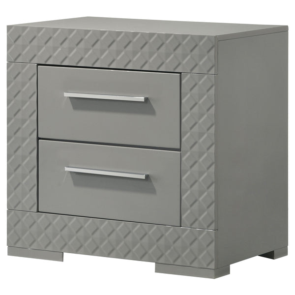 English Elm Pierce Grey High Gloss Nightstand with 2 Smooth Drawers, Felt-Lined Top, Modern Mirrored Finish B062P378424