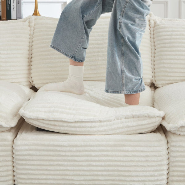 English Elm Cloud Corduroy Sectional Sofa Plush Modular L Shape Design with Convertible Ottoman W2339S00131