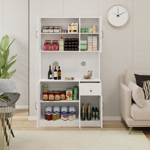 English Elm Kitchen Island with Extensible Wood Top Spice Towel Rack Storage on Casters W282S00034