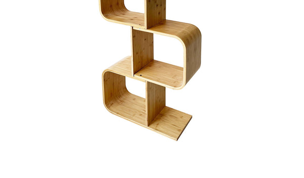 English Elm Modern Bamboo Diagonal Shelf Unit for Living Room — Contemporary Vertical Display, Space-Saving Organizer Natural 17 L x 11 W x 37 H B2741P342793