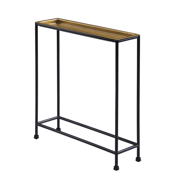 English Elm Trenton Antique Bronze Metal Side Table with Removable Tray Top, Slim Space-Saving Accent Table (24.5") B050P364433