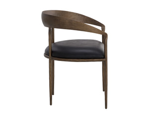Sunpan Zanatta Dining Armchair – Handcrafted Antique Brass Frame with Unique Hammered Metal Detailing Charcoal Black Leather